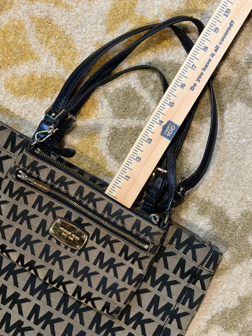 Michael Kors Black Logo & Beige/Tan Tote with Gold Accent and Matching Wristlet - Picture 16 of 16
